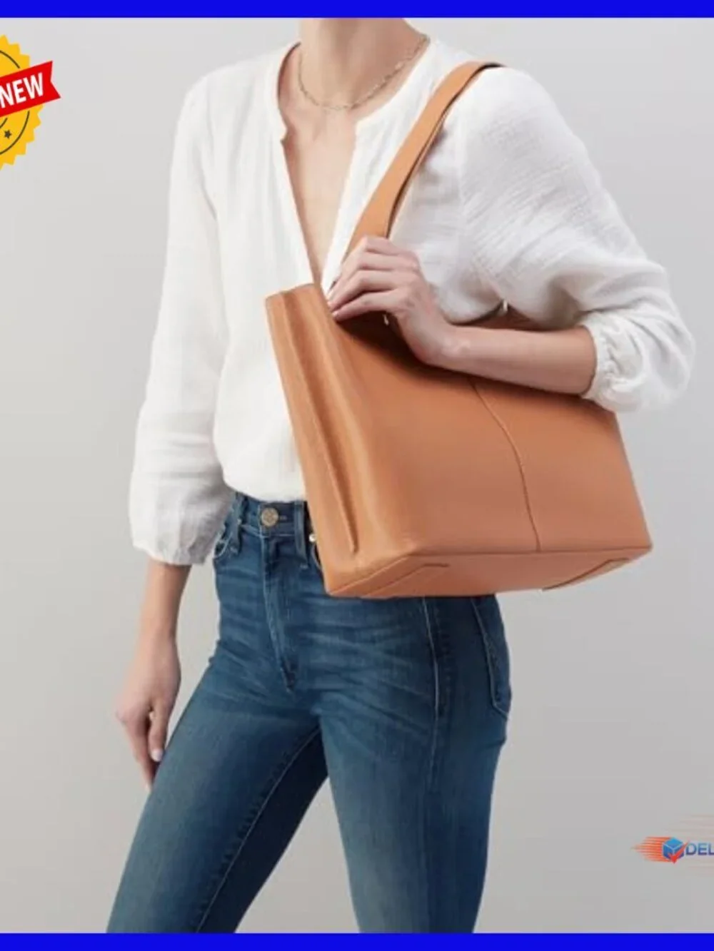 Leather Tote Bag with Laptop Compartment for Work & Travel